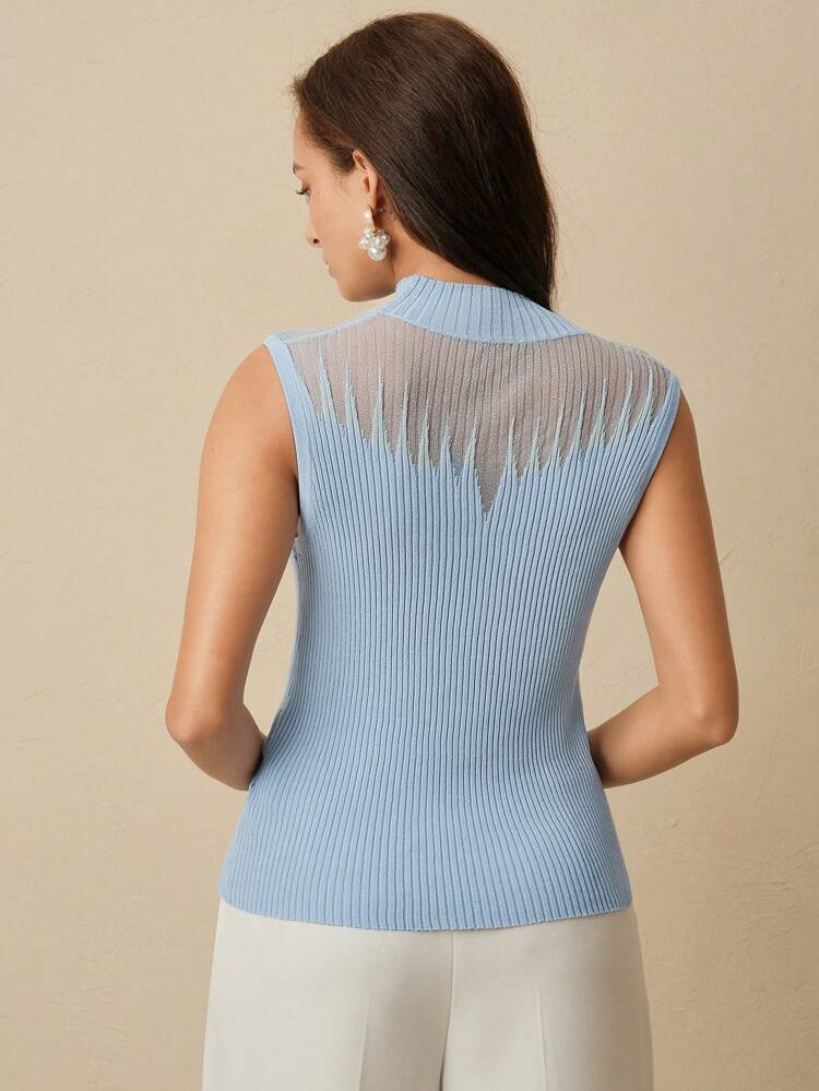 Women's Solid Color Stand Collar Casual Sheer Pullover Knit Top Knit Pullover Fall Winter Sweater