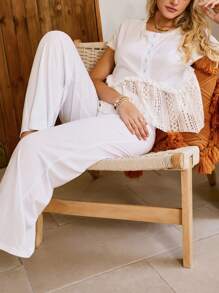 Lullawish Bohemian Casual Contrasting Color Loose Women Pajama Set