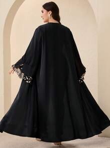 Veilorie Plus Size Women Daisy Mesh Splice Loose Arabic Cover-Up Cardigan Open Abaya - Multicolor - View 2
