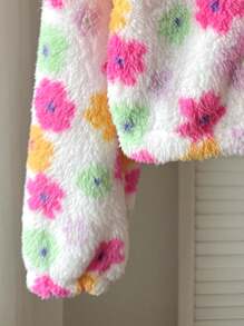 SHEIN Serisse Kids 少女彩色花朵图案立领长袖拉链高领保暖泰迪夹克，羊毛开衫，温暖舒适，非常适合秋冬季休闲日常穿着和上学日常穿着 - 彩色 - 查看 8