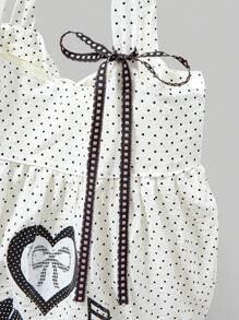 ROMWE Anime 优雅蝴蝶结和复古心形女士斜挎包，简约波尔卡圆点花朵音符大号手提包，可容纳笔记本电脑，适合日常通勤 - 白色 - 查看 3