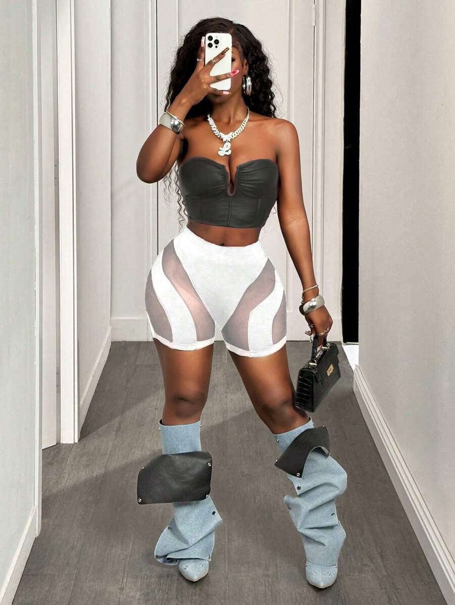 BamGleam Women's Sexy See-Through Mesh Panel Leggings - White - View 1