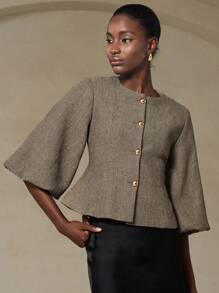 Aveloria Rosie 优雅复古法式女式浪漫约会奢华高端设计人字形圆领短款灯笼袖收腰金属纽扣西装外套