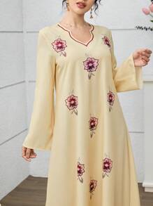Al Najma Yellow Printed Loose Fit Turkish & Arabian Style Traditional Long Kaftan For Women - Yellow - View 6