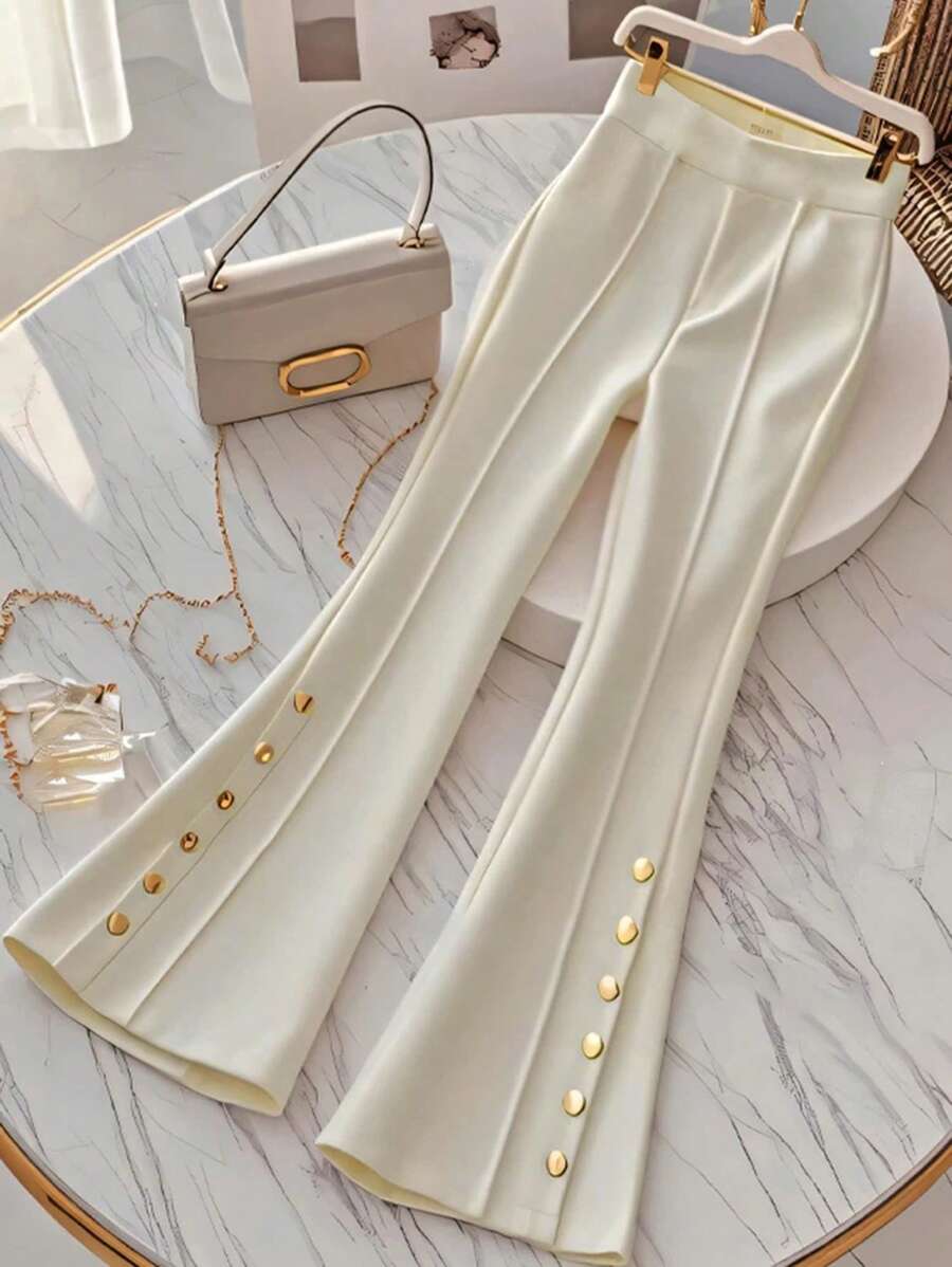 SHEIN Clasi Damskie, jednolite, metaliczne, minimalistyczne, stylowe spodnie