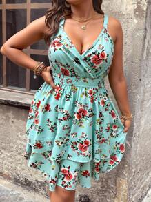 SHEIN VCAY Robe décontractée à imprimé floral sans manches pour grandes tailles
