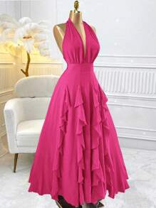 Rafferiza فستان ربيعي وصيفي 2025 فضفاض عارضة من النساء طراز بوهيمي أنيق وعصري لحفلات الزفاف وخريج الجامعة والأعياد والسهرات والشاطئ، بأكمام حرة وخط رقبة على شكل V ولمسات كاجوال وطراز زي الحفلات موديل جديد متعدد الطبقات إلى الأرض مع شريط الخصر