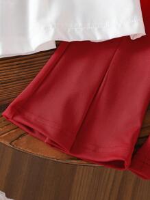 SHEIN 2pcs/Set Baby Girls 2025 Summer New Sleeveless Top + Red Casual Pants - Red - View 4