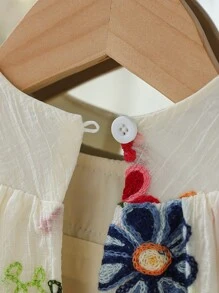 Baby Girls' Sleeveless Embroidered Dress, Sweet Style, Delicate Floral Pattern, Suitable For Holidays, Gatherings, Create An Elegant Little Princess Look - Apricot - View 4