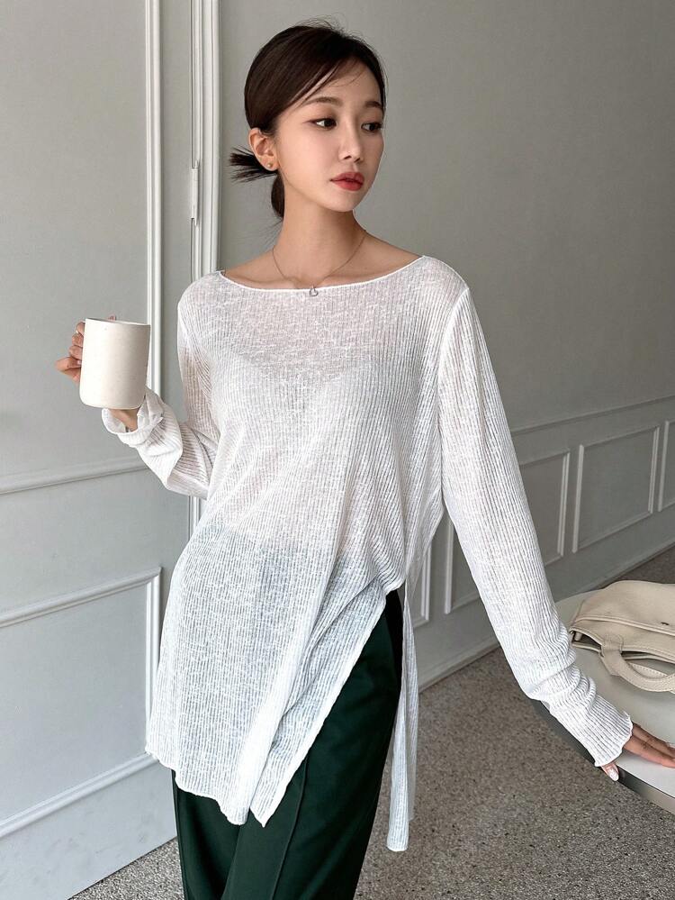 Solid Split Hem Tee Sheer