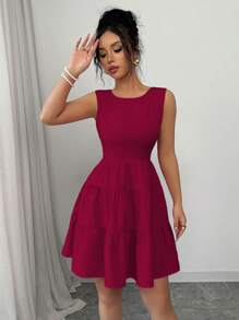 Elenzga Women's Solid Color Casual Elegant Party Minimalist Pearl Chain Sleeveless Dress, Valentine's Day, Butterfly Back Tie, New Year, Vacation, Summer Red - Burgundy - View 4