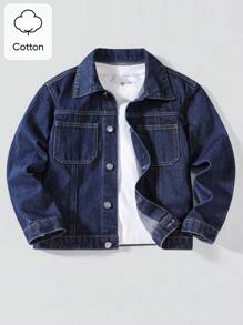 Jaqueta Denim Casual Masculina com Gola Virada para Baixo e Bolso Grande, Solta e Versátil