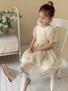 DAZY Young Girl Round Neck Short Sleeve Casual Dress, Summer - Apricot - View 7