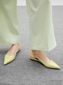 CUCCOO BIZCHIC 女士夏季新品双方扣尖头低粗跟平底穆勒鞋，个性化百搭舒适巧克力棕色一脚蹬芭蕾平底鞋，适合工作和休闲穿着 - 黃色 - 查看 5