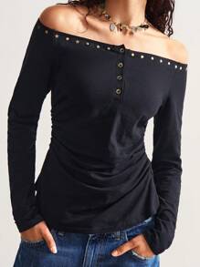 Bohemela Plain Color Off-Shoulder Long Sleeve Knit Blouse Black Off The Shoulder Top Off The Shoulder Long Sleeve Top Black Off The Shoulder Shirt Long Sleeve Black Top Off The Shoulder Top