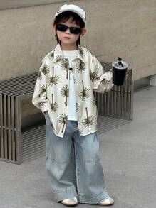 Dazy Kids 宽松休闲度假风椰子树印花男童衬衫 - 白色 - 查看 2