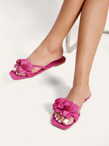 CUCCOO CHICEST Square-Toe Comfortable Flower Design Simple And Versatile Ladies Flat Sandals For Summer Vacation Shoes Summer Elegant Sandals Spring Shoes Spring Break Easter