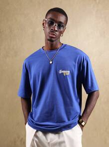 SUMWON Social Club 图案印花棉质 T 恤休闲都市街头风夏季休闲宽松常规版型舒适必备 - 寶藍色 - 查看 3