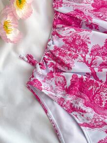 SHEIN Leap Crew 少女度假碎花侧蝴蝶结装饰休闲连体泳衣（含罩衫裙）