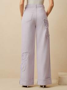 Anewsta Modische elegante Damen Jeans mit geradem Bein und Stickerei