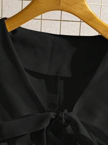 SHEIN Clasi Women's Summer New Elegant Casual Fashion Bowknot Tied Sleeveless Shirt + Ruffled Short Skirt 2 Pieces Set - Black - View 3