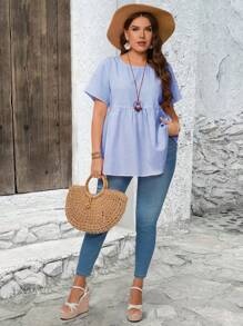 EMERY ROSE Blusas holgadas de manga corta con cuello redondo y estampado de rayas, adecuadas para el verano, regalos para la madre, estilo bohemio, vacaciones de primavera, festivales, campo - azul real - Ver 3