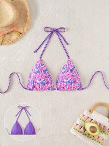 Swim Mod 1 件女士沙滩装可爱碎花细肩带露背比基尼上衣 - 彩色 - 查看 1