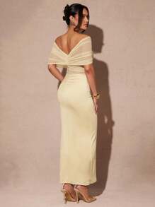 Silquee Robe ajustée élégante en maille transparente de couleur abricot pour femmes, printemps et été - Nude - Voir 3