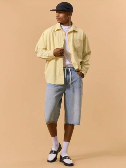 Musero LongLine Washed Denim Shorts Distressed Style Shoelace Belt Detailing Summer Spring Holiday Vacation