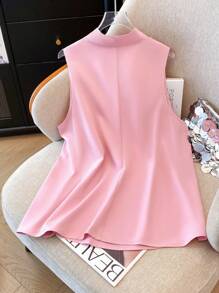 GlowEve CURVE Plus Size Women Sleeveless Solid Color Elegant 3D Floral Design Blouse, Versatile For Daily, Work, Spring & Summer - Pink - View 2