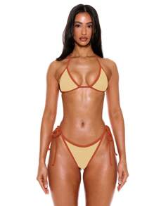 Musera Resort Braga de bikini a juego con recortes en contraste y lazos laterales, para vacaciones de verano y primavera, ropa de playa sexy para Ibiza