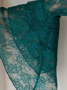 Aveloria Modichic 法式复古优雅女性浪漫约会奢华高端设计精致重型纯色蕾丝面料圆领褶饰设计荷叶边拼布不对称喇叭袖衬衫 - 墨綠色 - 查看 7