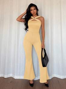 Islaluna Mono ajustado con escote pronunciado en V y decoración de hebilla metálica, sexy