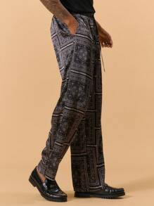 Musero Satin Paisley All Over Print Straight Leg Trousers Elasticated Drawstring Waistband Trousers Only Lightweight Spring Summer Vacation Holiday Comfort Beach