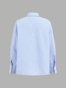 SHEIN Girlism Ensemble de 3 pièces chic et décontracté pour préadolescentes, composé d'un Top rayé bleu et blanc avec nœud, d'un débardeur blanc ajusté et d'un short