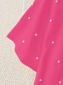 Franclia Summer Fashion Round Neck Bubble Bead White T-Shirt Short Sleeve Summer Top Tee - Hot Pink - View 3