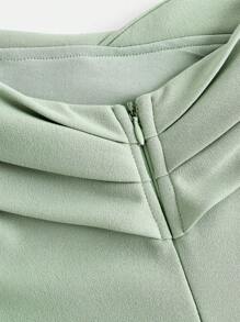 SHEIN Girlism 少女露肩褶皱优雅交叉下摆开衩鱼尾连衣裙，适合婚礼、生日派对、晚宴和伴娘场合。 - 綠色 - 查看 7