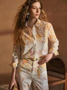 MOTF PREMIUM FLORAL PRINT EYELET EMBROIDERY SHIRT - Multicolor - View 6