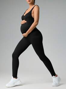 SHEIN Pregnant Women Solid Color Sleeveless Slim Fit Jumpsuit