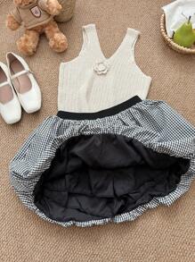 INAWLY 女式休闲格子荷叶边下摆A字迷你裙，夏季 - 黑與白 - 查看 5