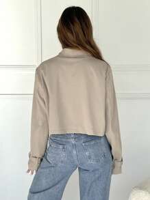 SHEIN EZwear Veste court croisée beige abricot pour femmes