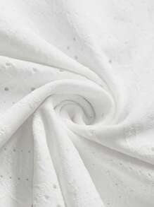 Freevana Plus Off Shoulder Ruffle Trim Eyelet Embroidery Bodysuit - White - View 6