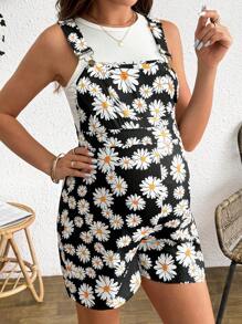 SHEIN 女士雏菊花卉印花休闲孕妇连体裤 - 彩色 - 查看 4