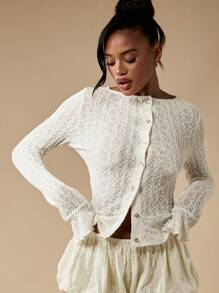 MISSGUIDED Luxury Crochet Lace Cardigan Long Sleeve Peplum Button Up Holiday Wedding Sweater Spring Summer Layering Top Fall Fashion