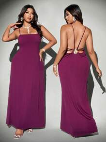 Viva Relle Plus Size Women Sexy Backless Tie Strap Vacation Dress, Distinctive Design - Burgundy - View 1