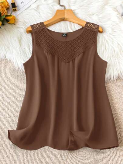 EMERY ROSE 大码夏季休闲纯色蕾丝拼布吊带背心