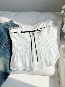 Comfortcana 女士简约、浪漫、优雅蕾丝边短款吊带背心，夏季 - 白色 - 查看 6