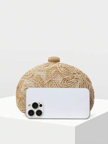 MOTF PREMIUM 女士时尚花卉印花编织手拿包 - 杏色 - 查看 4