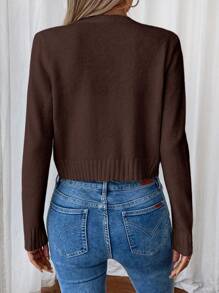 EMERY ROSE Women Plain Color Button-Up Casual Cardigan Fall Winter Cloth For Women - Rust Brown - View 2