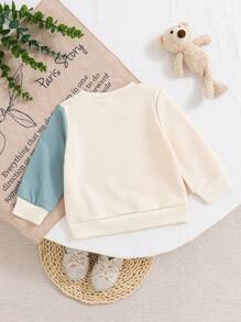 SHEIN Playful Pals 幼儿男童撞色卡通动物印花圆领长袖卫衣，可爱休闲，适合秋冬户外穿着 - 彩色 - 查看 3